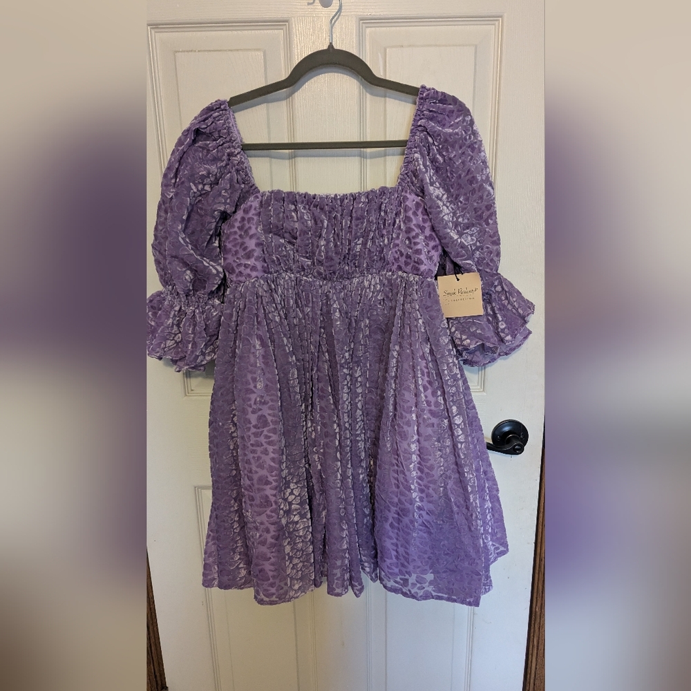 Smak Parlour Textured Velvet Dress with Puff Sleeves